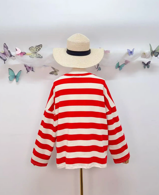 Tee-shirt manches longues avec rayures en coton