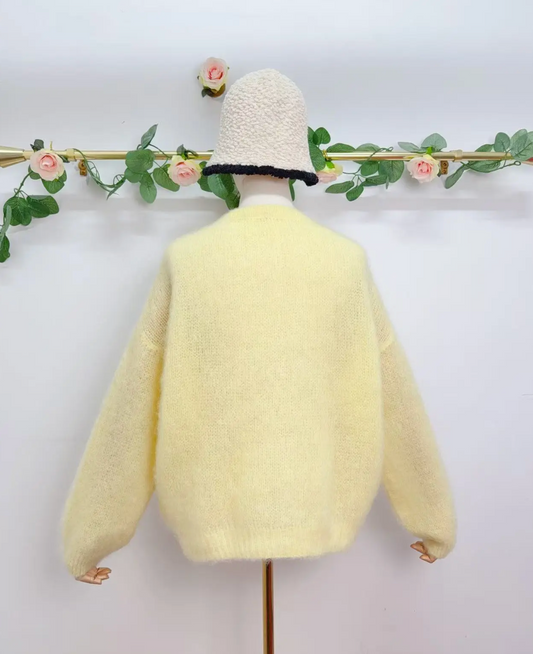 Gilet à manches longues avec boutons en kid mohair