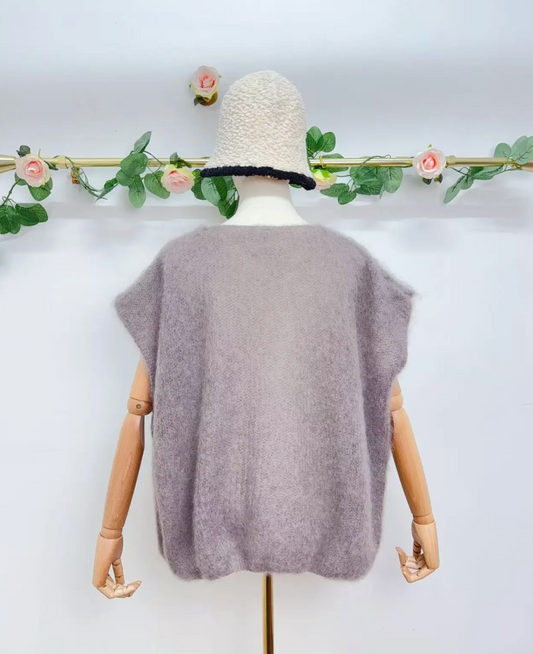 Gilet sans manche avec boutons en kid mohair