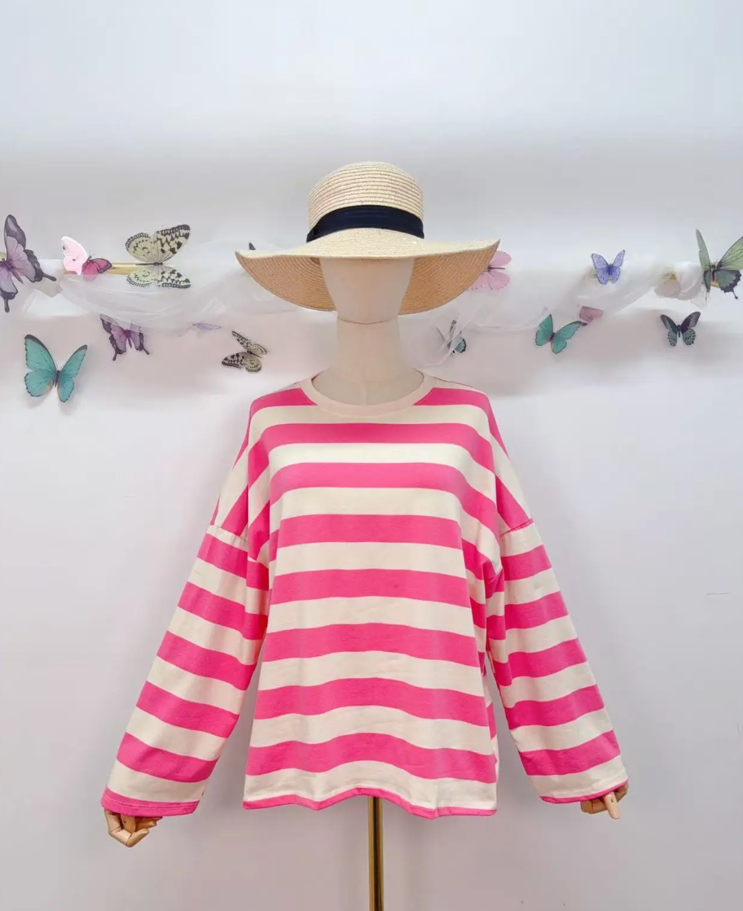 Tee-shirt à manches longues avec rayures en coton