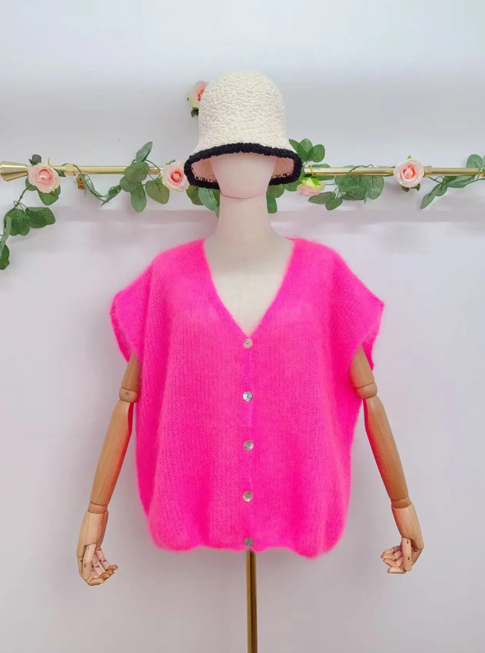 Gilet sans manche avec boutons en kid mohair