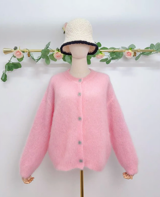 Gilet à manches longues avec boutons en kid mohair