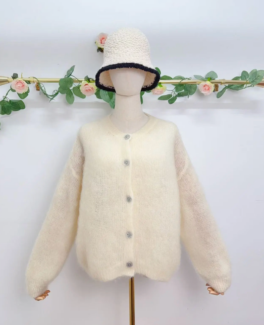 Gilet à manches longues avec boutons en kid mohair