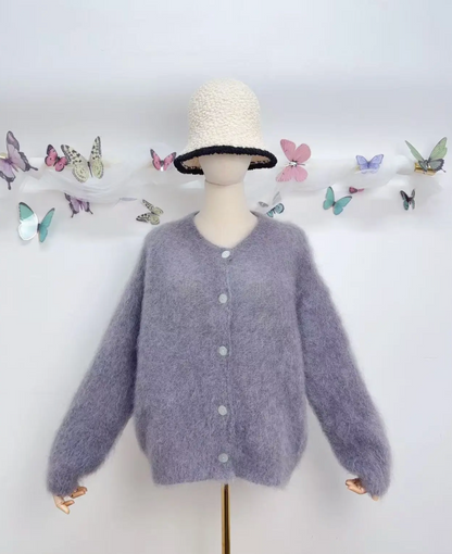 Gilet à manches longues avec boutons en kid mohair