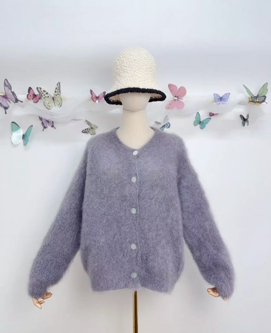 Gilet à manches longues avec boutons en kid mohair