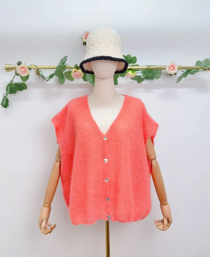 Gilet sans manche avec boutons en kid mohair