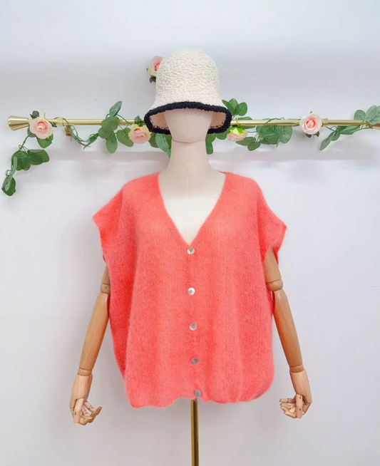Gilet sans manche avec boutons en kid mohair