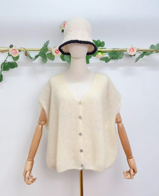 Gilet sans manche avec boutons en kid mohair