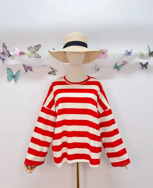 Tee-shirt manches longues avec rayures en coton