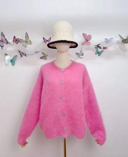 Gilet à manches longues avec boutons en kid mohair