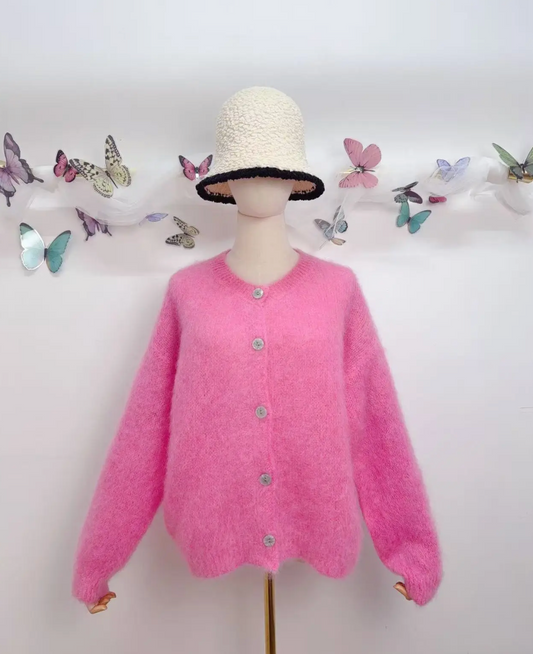 Gilet à manches longues avec boutons en kid mohair