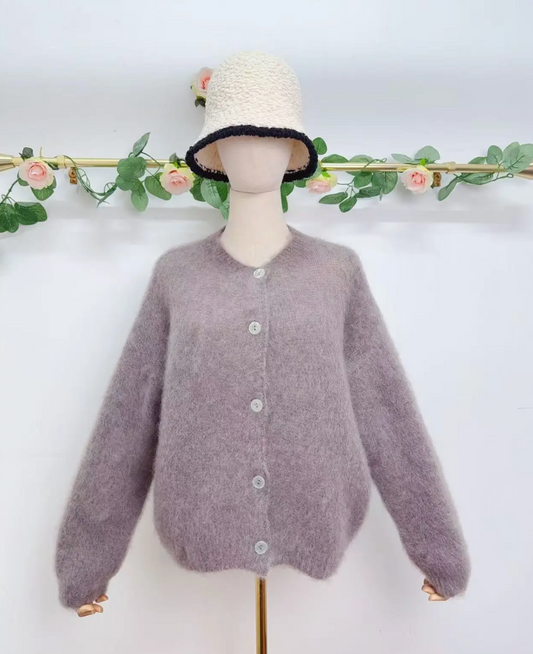 Gilet à manches longues avec boutons en kid mohair