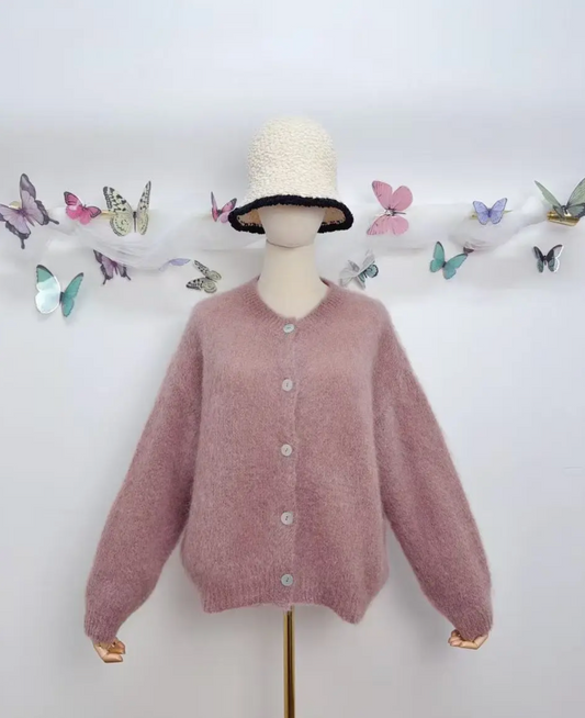 Gilet à manches longues avec boutons en kid mohair