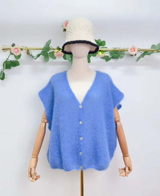 Gilet sans manche avec boutons en kid mohair