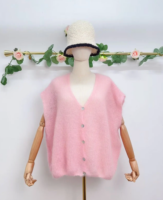 Gilet sans manche avec boutons en kid mohair