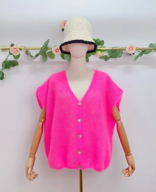 Gilet sans manche avec boutons en kid mohair