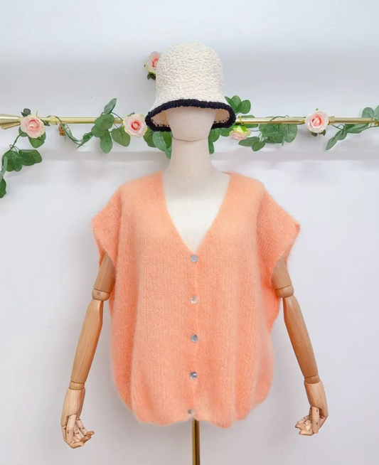 Gilet sans manche avec boutons en kid mohair