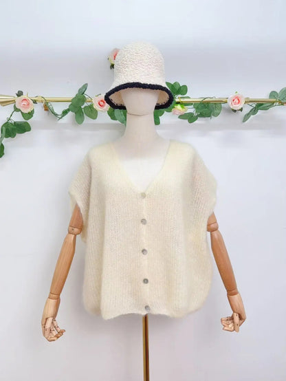 Gilet sans manche avec boutons en kid mohair