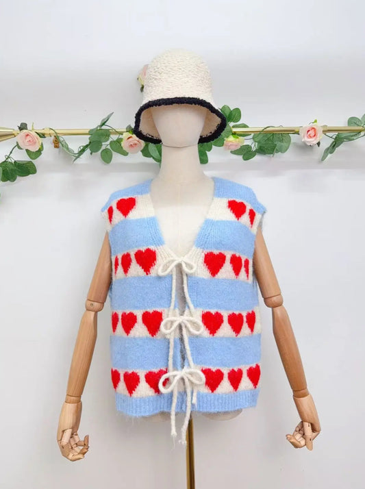 Gilet en maille sans manche motif coeur