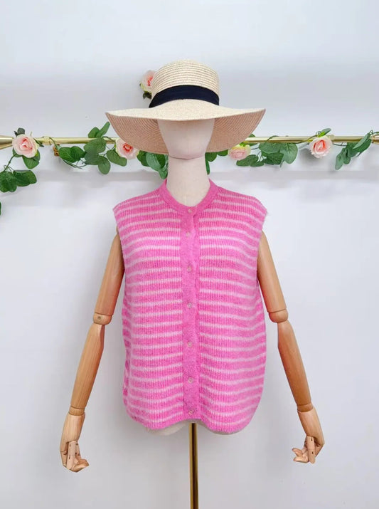 Gilet sans manche à rayures avec boutons